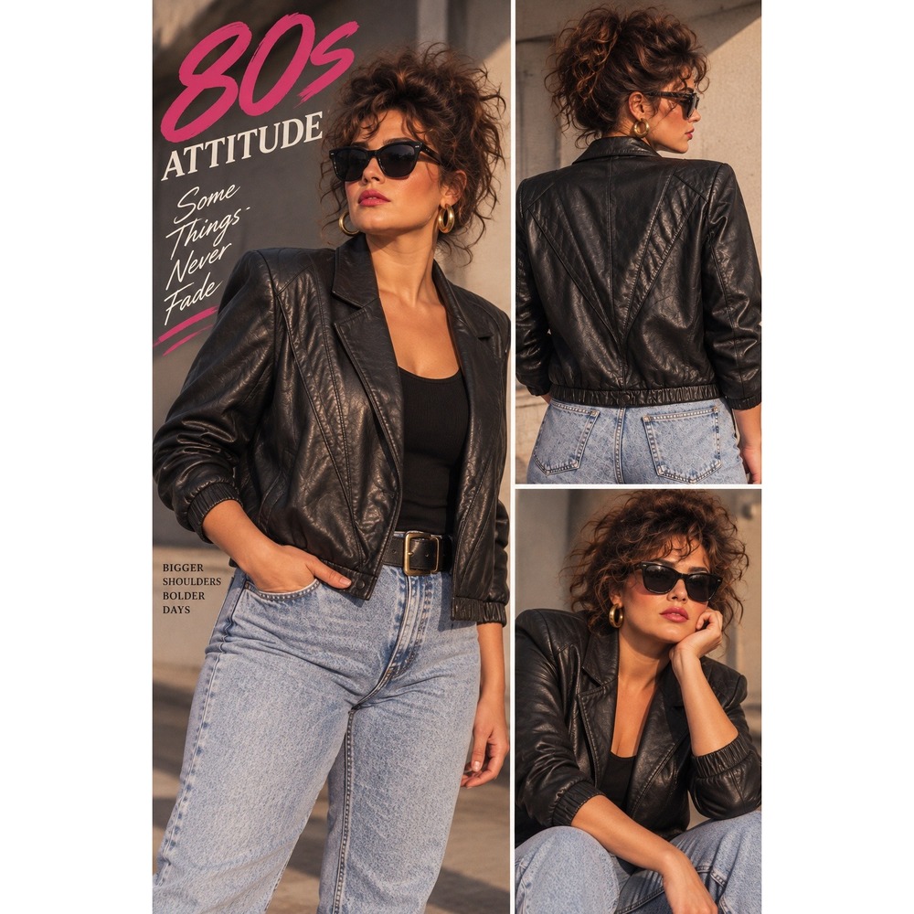 Bermans Vintage Black Leather Jacket Womens Size 14 Asymmetrical Bomber Coat